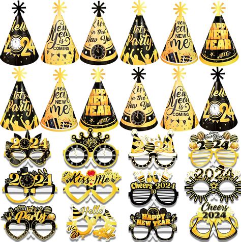 Howaf Black Gold New Year Party Favors Gold New Year Paper Glasses