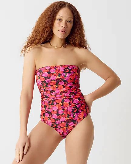 J Crew Ruched Bandeau One Piece Swimsuit In Pansy Floral For Women