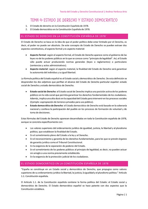 Tema 4 Apuntes Tema 4 Teoría Del Estado Y Derecho Constitucional El Estado De Derecho En La