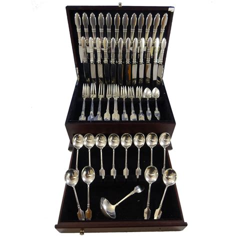 Antique Custom Engraved By Tiffany Sterling Silver Flatware Set Service