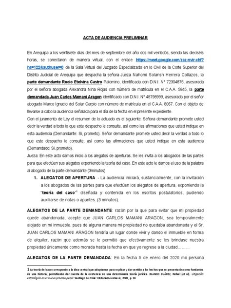 Modelo De Audiencia Preliminar 4 Pdf Demanda Judicial Ley Procesal