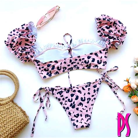 Roman Pink Leopard Off Shoulder Bikini Pink Sugar Bikini