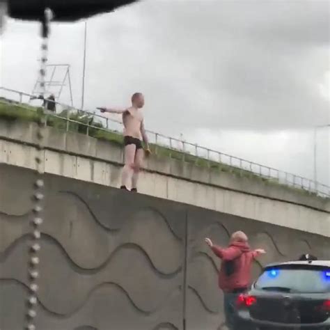 Bizarre Moment Semi Naked Man High On Drugs Stood In His PANTS On Busy Dual Carriageway The Sun