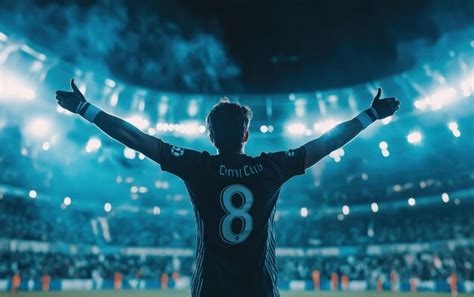 Epic Soccer Goal Celebration Under Floodlights Premium Ai Generated Image