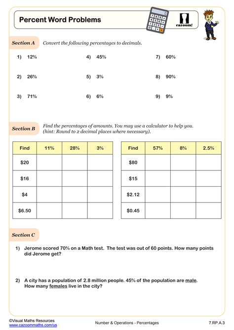 Percent Word Problems Worksheet Pdf Printable Number And Operations Worksheet