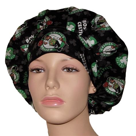 Scrub Caps Boston Celtics Basketball Fabric Scrubheads Bouffant Scrub