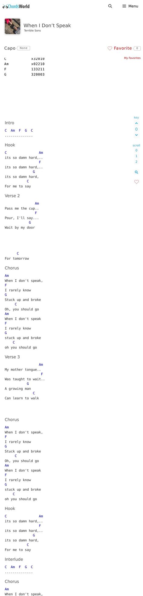 Terrible Sons - When I Don't Speak Chords with Guitar Tabs | Don't ...