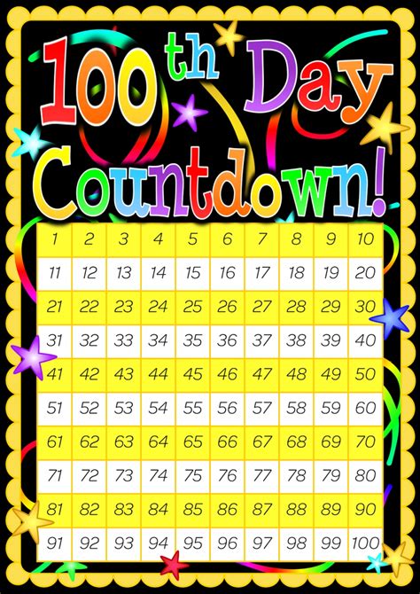 100 Days Countdown Calendar Chart | Free Letter Templates