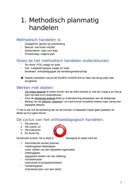 Handelingsplanning Samenvatting 1 Methodisch Planmatig Handelen