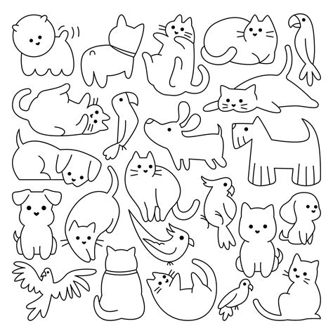 Premium Vector | Cute pets in line art icons set contemporary animals ...