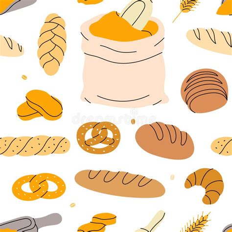 Fresh Breads Pattern Bakery Pastry Products Seamless Banner Whole