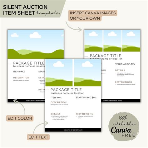 Auction Item Description Sheet Silent Auction Info Sheet Auction Canva