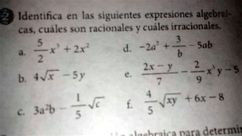 SOLVED Identifica En Las Siguientes Expresiones Algebraicas Cuales Son