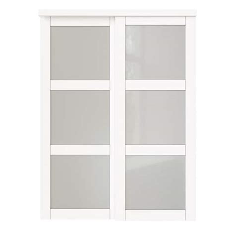 Ark Design 72 In X 80 In 3 Lite White Tempered Frosted Glass Closet Sliding Door With Hardware