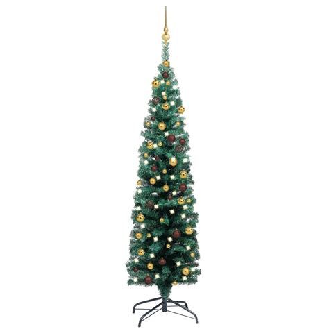 Rbol De Navidad Artificial Fino Led Y Bolas Verdes Cm