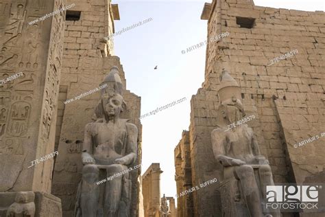 Entrance To First Pylon Temple Of Luxor Obelisk And Statues Of Ramses