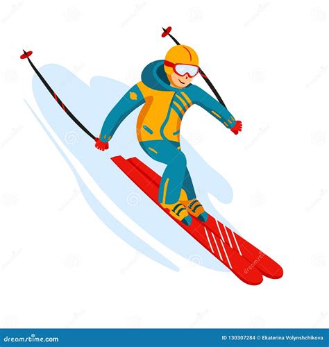 Vector Skier Cartoon Flat Style Man In The Ski Resort Winter Sport