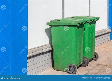 Green Waste Trash Bins Two Outdoors Stock Photo - Image of white, trash ...