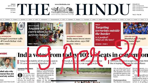 19 April 2024 The Hindu Newspaper Analysis Youtube