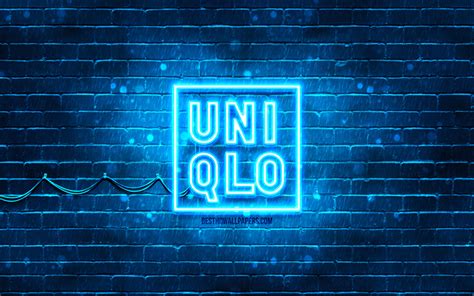 Download Wallpapers Uniqlo Blue Logo 4k Blue Brickwall Uniqlo Logo