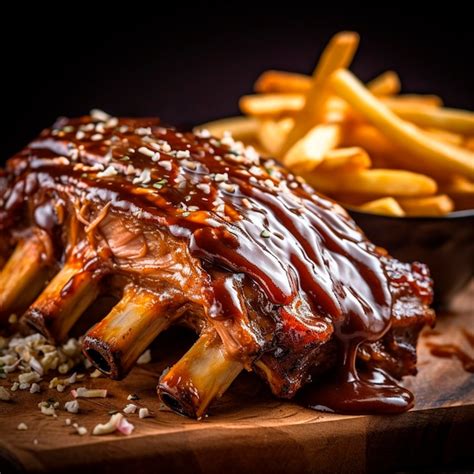 Costillas De Cerdo A La Barbacoa Con Papas Fritas Foto Premium