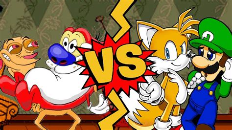 M U G E N Battles Ren Höek Stimpy vs Luigi Tails YouTube