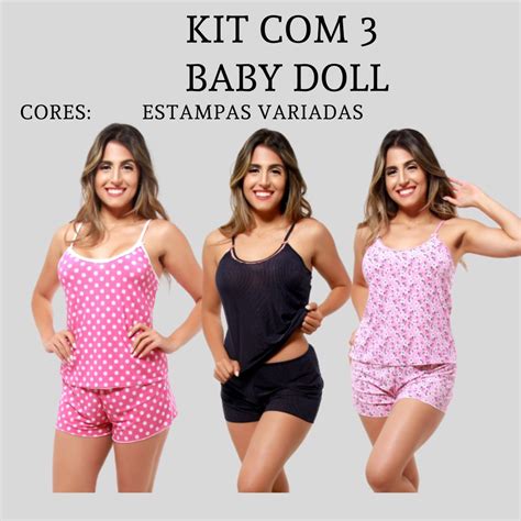 Kit Baby Dool Liganet Feminina Estampada Sensual Lingerie Shopee Brasil