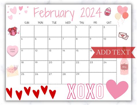 Editable February Calendar 2024 Printable Wall Calendar 2024 Etsy