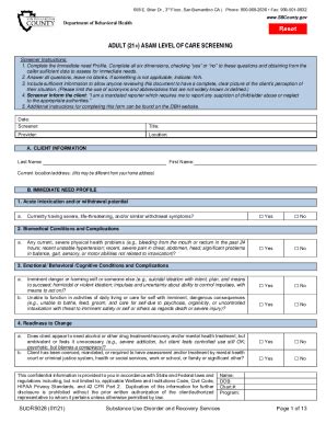 Adult Asam Level Of Care Screening Reset Fill And Sign