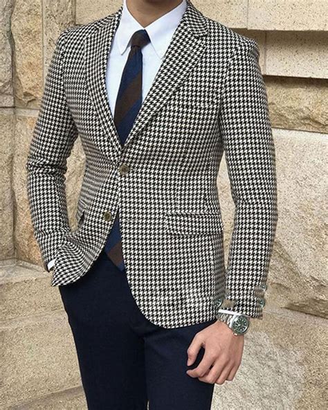 Houndstooth Suit Men For Groomsmen Wedding Men Outfits 2 Pieces Jacket Classbydress