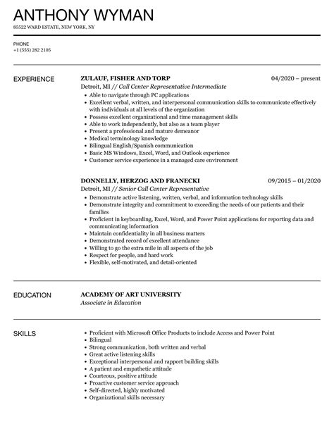 Call Center Representative Resume Samples Velvet Jobs