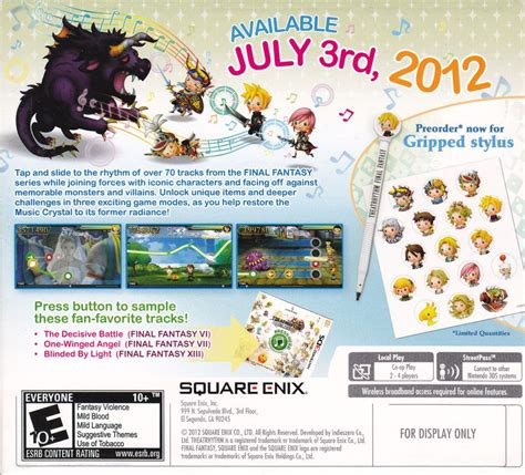 Theatrhythm Final Fantasy 2012 Nintendo 3ds Box Cover Art Mobygames