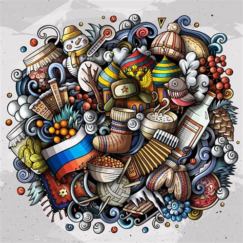 Russia Hand Drawn Cartoon Doodles Illustration. Funny Travel Design ...
