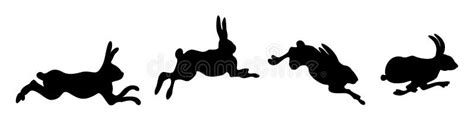 Vector Isolated Silhouettes Of Running Hare Stock Vector