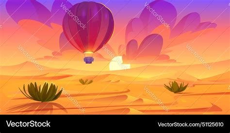 Hot Air Balloon And Sunset Desert Landscape Scene Vector Image
