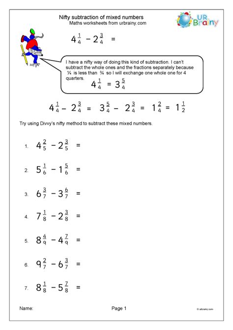 Nifty Subtracting Mixed Numbers Fraction And Decimal Worksheets For