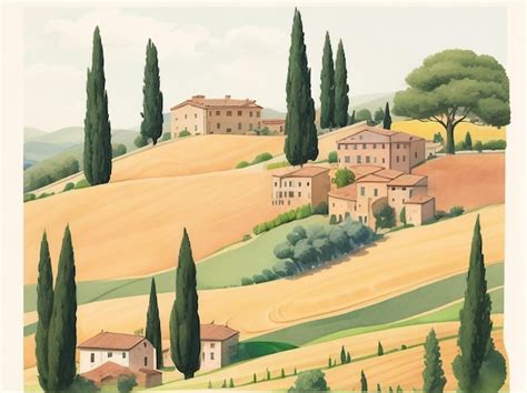 Premium Photo Watercolor Painting Of Tuscany Italy Landscape