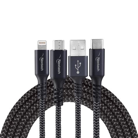 Buy Nextech Type A To Type C Micro Usb Lightning 4 Feet 12m 3 In 1 Cable Grey Black