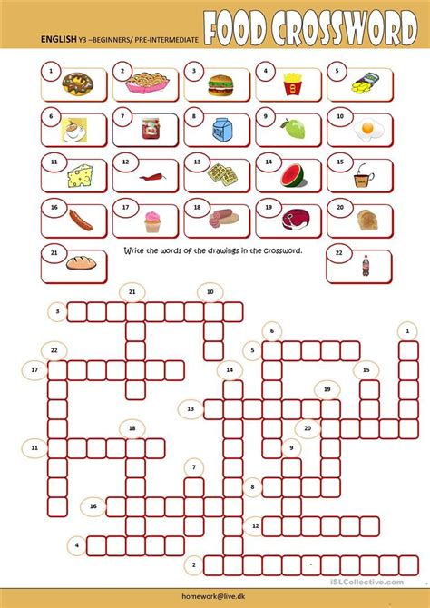 Food Crossword Worksheet Free Esl Printable Worksheets Made By