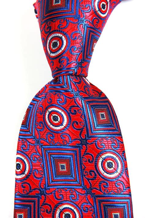 New Classic Geometric Blue Red JACQUARD WOVEN 100 Silk Men S Necktie