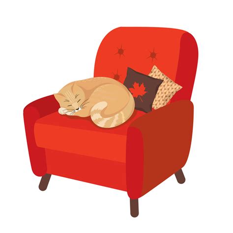 A Sleeping Red Cat A Red Chair Pillows 10941879 Vector Art At Vecteezy