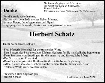 Traueranzeigen Von Herbert Schatz Schwarzw Lder Bote Trauer