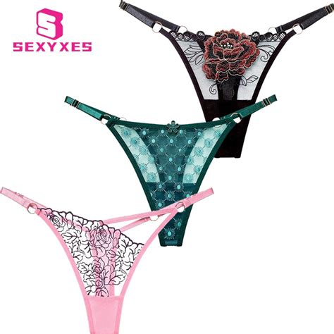 Women Sexy Lace G String Thong T Back Briefs Plus Size Rose Embroidery Panties Women Lingerie