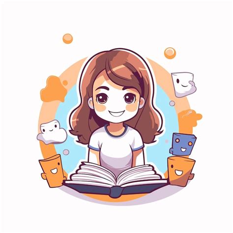 Chica Linda Leyendo Un Libro Ilustraci N Vectorial En Estilo De Dibujos