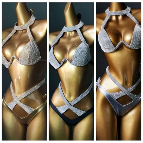 Bikini Manufacturer Supplies Sexy Split Swimwear Two Piece Set With Cross Strap Silver Diamonds