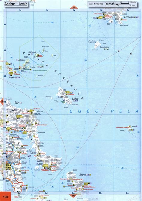 Map Greece Area Skiros Andros Islands Scale Of 1cm 9km With Cities And