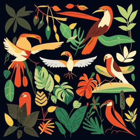 Iconos Vectoriales Aislados De Aves De La Selva Tropical Vector Premium