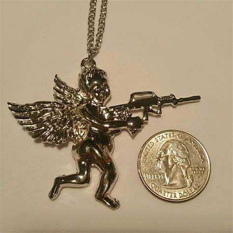 Jewelry New Silver Cherub Angel With Gun Pendant Necklace Poshmark