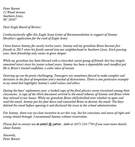 Eagle Scout Recommendation Letter Template And Example Purshology