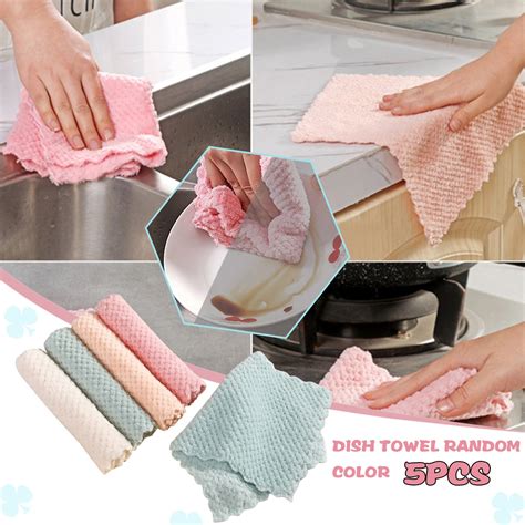 Zaroyeax 5pc Random Color Kitchen Tool Tableware Dish Towel Nonstick Oil Fast Dish Cloths